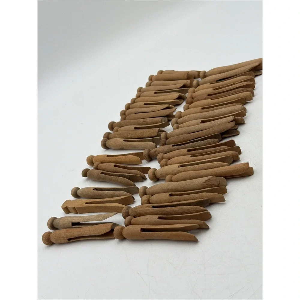 41 Vintage Wooden Clothes Pins Round Head Flat Top~3.75